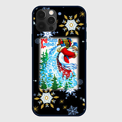 Чехол для iPhone 12 Pro Новый год дед мороз рассыпает снег, цвет: 3D-черный