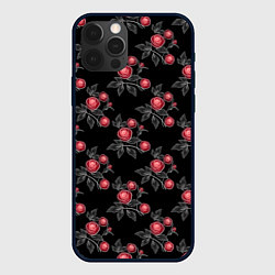 Чехол iPhone 12 Pro Акварельные розы на черном
