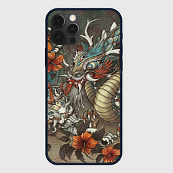 Чехол для iPhone 12 Pro Тигр и дракон мифические, цвет: 3D-черный