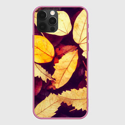Чехол для iPhone 12 Pro Осенняя листва узор, цвет: 3D-малиновый