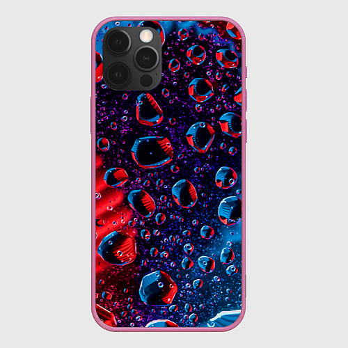 Чехол iPhone 12 Pro Капли воды на цветном стекле / 3D-Малиновый – фото 1