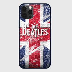 Чехол для iPhone 12 Pro The Beatles - лого на фоне флага Великобритании, цвет: 3D-черный