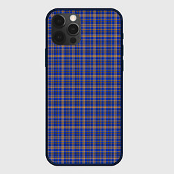 Чехол для iPhone 12 Pro Синий с горчичным в клетку, цвет: 3D-черный