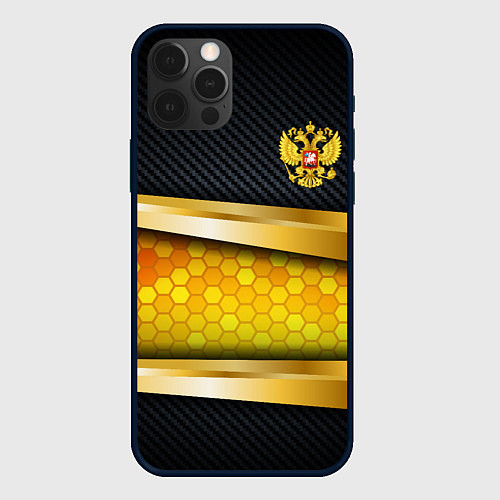Чехол iPhone 12 Pro Black & gold - герб России / 3D-Черный – фото 1