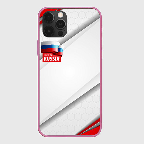Чехол iPhone 12 Pro Red & white флаг России / 3D-Малиновый – фото 1