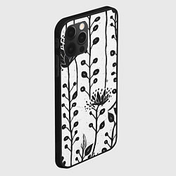 Чехол для iPhone 12 Pro Нарисованные монохромные цветы, цвет: 3D-черный — фото 2