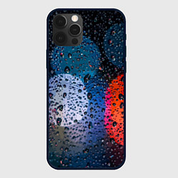 Чехол для iPhone 12 Pro Разноцветные огни сквозь дождевое стекло, цвет: 3D-черный