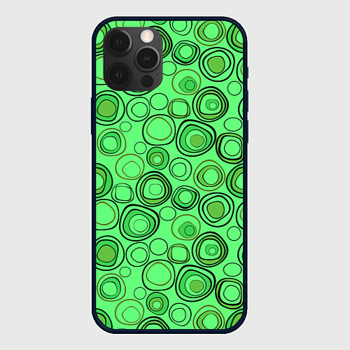 Чехол iPhone 12 Pro Ярко-зеленый неоновый абстрактный узор / 3D-Черный – фото 1