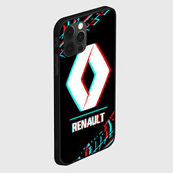 Чехол для iPhone 12 Pro Значок Renault в стиле glitch на темном фоне, цвет: 3D-черный — фото 2
