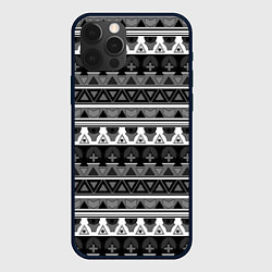 Чехол iPhone 12 Pro Черно-белый скандинавский орнамент