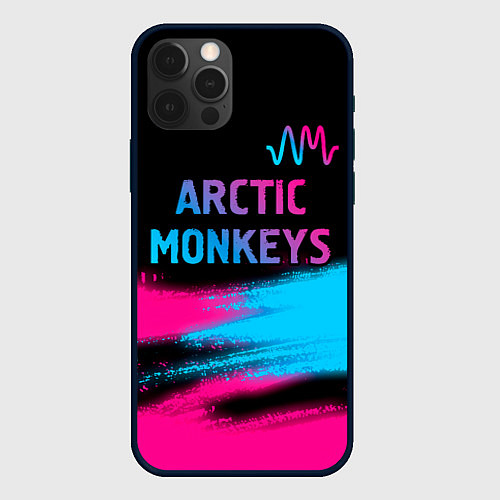 Чехол iPhone 12 Pro Arctic Monkeys - neon gradient: символ сверху / 3D-Черный – фото 1