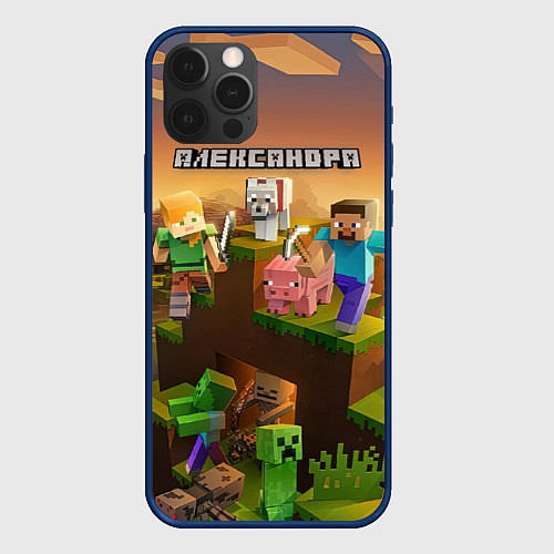 Чехол iPhone 12 Pro Александра Minecraft / 3D-Тёмно-синий – фото 1