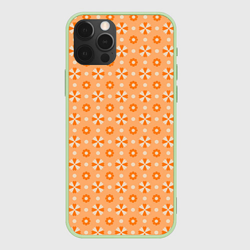 Чехол iPhone 12 Pro Абстракция - оранжевые зонтики / 3D-Салатовый – фото 1