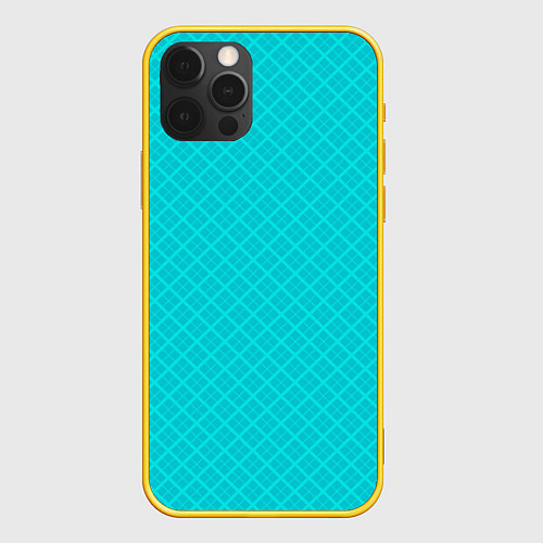 Чехол iPhone 12 Pro Голубая абстракция из квадратов / 3D-Желтый – фото 1