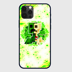 Чехол для iPhone 12 Pro Minecraft creeper green, цвет: 3D-черный