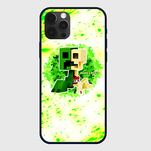 Чехол iPhone 12 Pro Minecraft creeper green / 3D-Черный – фото 1