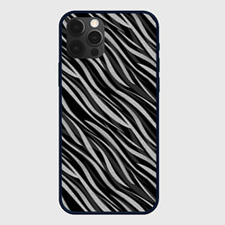 Чехол iPhone 12 Pro Полосатый черно-серый узор Зебра