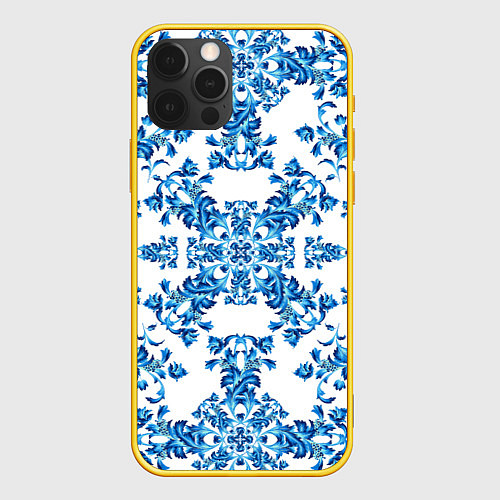 Чехол iPhone 12 Pro Гжель узор цветы / 3D-Желтый – фото 1