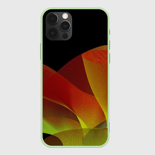 Чехол iPhone 12 Pro Абстрактная ассиметричная оранжевая волна / 3D-Салатовый – фото 1