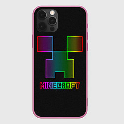 Чехол для iPhone 12 Pro Minecraft logo neon, цвет: 3D-малиновый