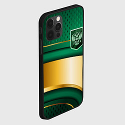 Чехол для iPhone 12 Pro Герб России на зеленой абстракции, цвет: 3D-черный — фото 2