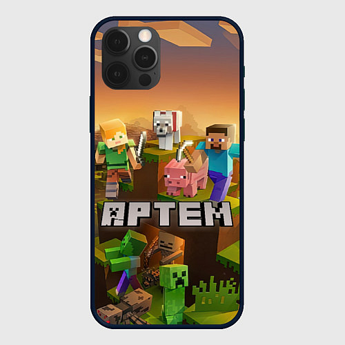 Чехол iPhone 12 Pro Артем Minecraft / 3D-Черный – фото 1