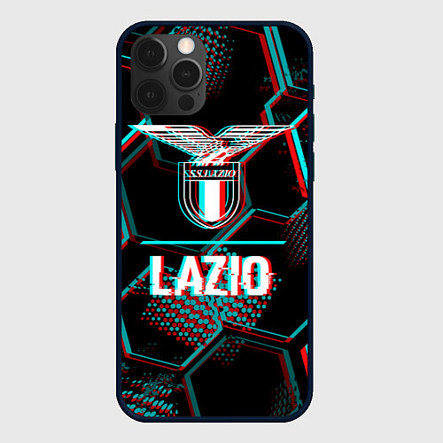 Чехол iPhone 12 Pro Lazio FC в стиле glitch на темном фоне / 3D-Черный – фото 1