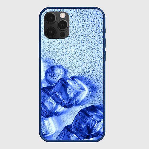 Чехол iPhone 12 Pro Кубики льда и капли воды / 3D-Тёмно-синий – фото 1