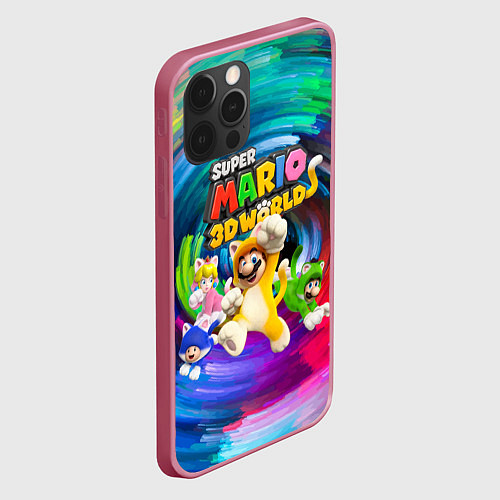 Чехол iPhone 12 Pro Super Mario 3D World - Nintendo - Team of heroes / 3D-Малиновый – фото 2