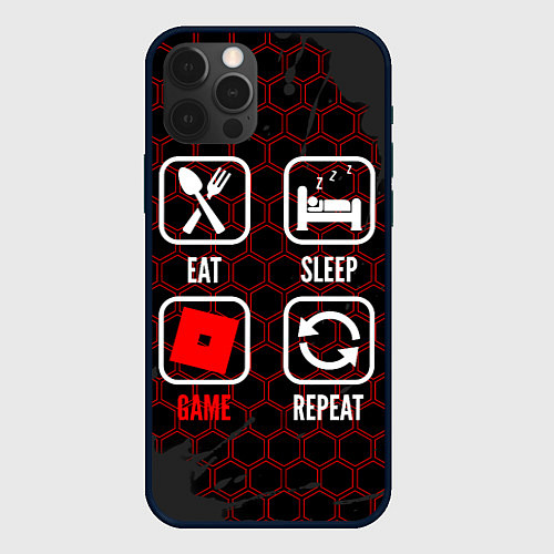 Чехол iPhone 12 Pro Eat, sleep, Roblox, repeat / 3D-Черный – фото 1