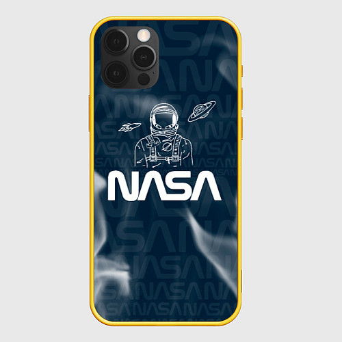 Чехол iPhone 12 Pro Nasa - космонавт - паттерн / 3D-Желтый – фото 1