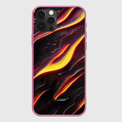 Чехол для iPhone 12 Pro Огонь сквозь расколы в плите как магическая лава, цвет: 3D-малиновый