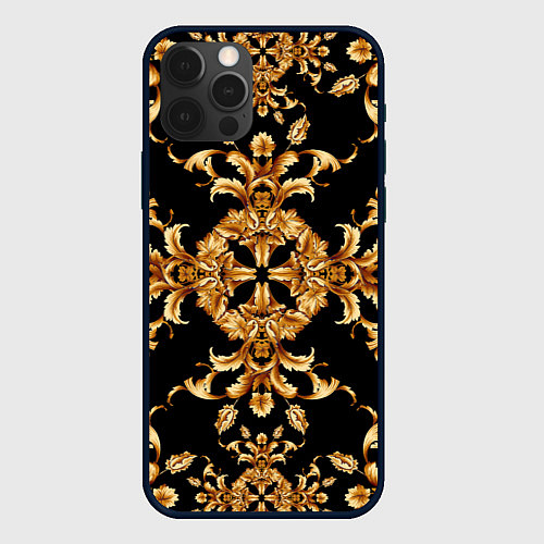 Чехол iPhone 12 Pro Золотая гжель золотой узор / 3D-Черный – фото 1