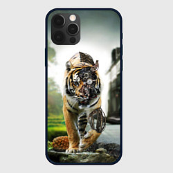 Чехол для iPhone 12 Pro Кибернетический тигр, цвет: 3D-черный