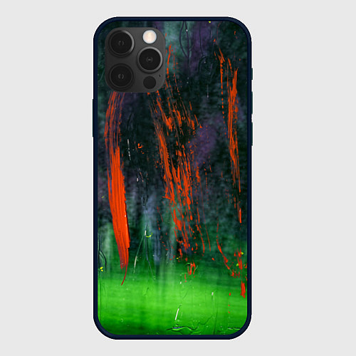 Чехол iPhone 12 Pro Абстрактный зелёный туман и красная краска / 3D-Черный – фото 1