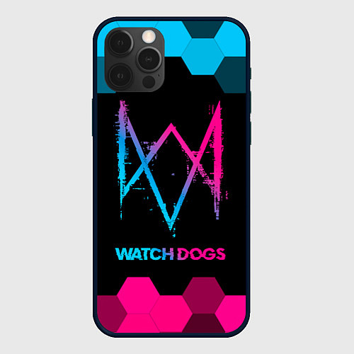 Чехол iPhone 12 Pro Watch Dogs - neon gradient / 3D-Черный – фото 1