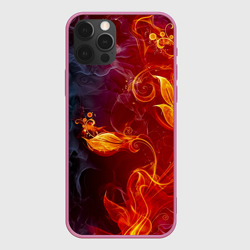 Чехол iPhone 12 Pro Огненный цветок с дымом / 3D-Малиновый – фото 1