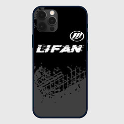 Чехол iPhone 12 Pro Lifan speed на темном фоне со следами шин: символ