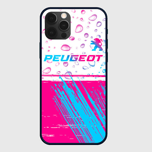 Чехол iPhone 12 Pro Peugeot neon gradient style: символ сверху / 3D-Черный – фото 1