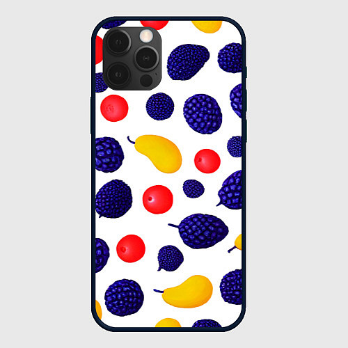 Чехол iPhone 12 Pro Ягодки и фрукты / 3D-Черный – фото 1