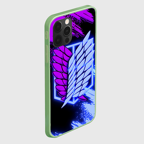 Чехол iPhone 12 Pro Attack on Titan logo neon / 3D-Салатовый – фото 2