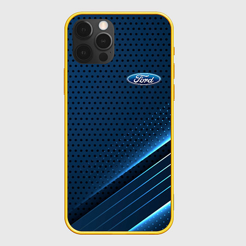 Чехол iPhone 12 Pro Ford Абстракция карбон / 3D-Желтый – фото 1