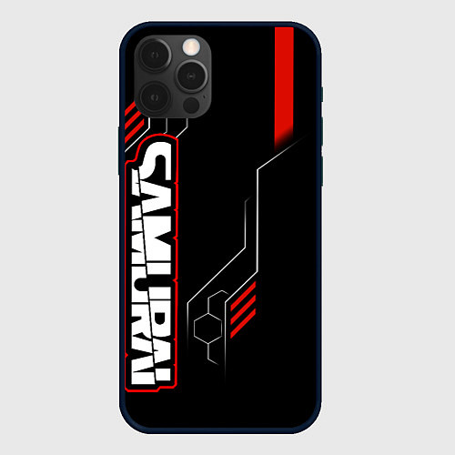 Чехол iPhone 12 Pro Samurai - Красный техно - Киберпанк / 3D-Черный – фото 1