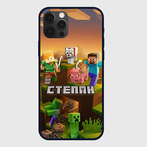Чехол iPhone 12 Pro Степан Minecraft / 3D-Черный – фото 1