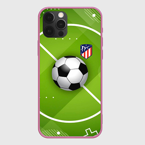 Чехол iPhone 12 Pro Atletico madrid Мяч / 3D-Малиновый – фото 1