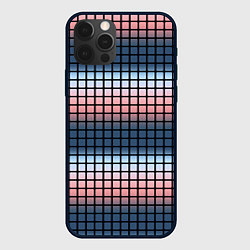 Чехол iPhone 12 Pro Разноцветный коралловый с синим узор клетка