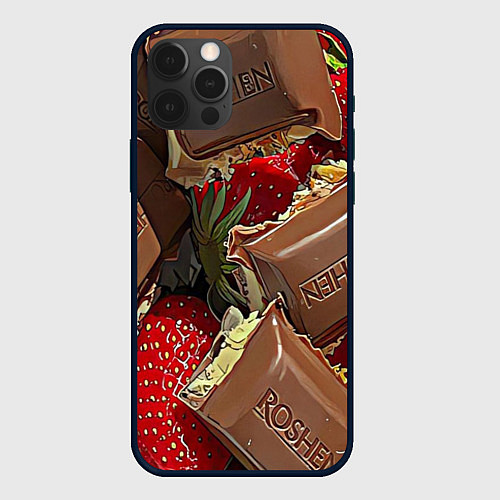 Чехол iPhone 12 Pro Клубника и шоколад Рошен / 3D-Черный – фото 1