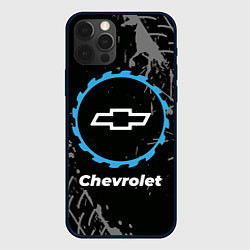 Чехол iPhone 12 Pro Chevrolet в стиле Top Gear со следами шин на фоне