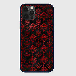 Чехол iPhone 12 Pro Красные классические узоры на черном фоне