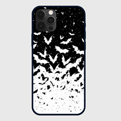 Чехол для iPhone 12 Pro Black and white bat pattern, цвет: 3D-черный